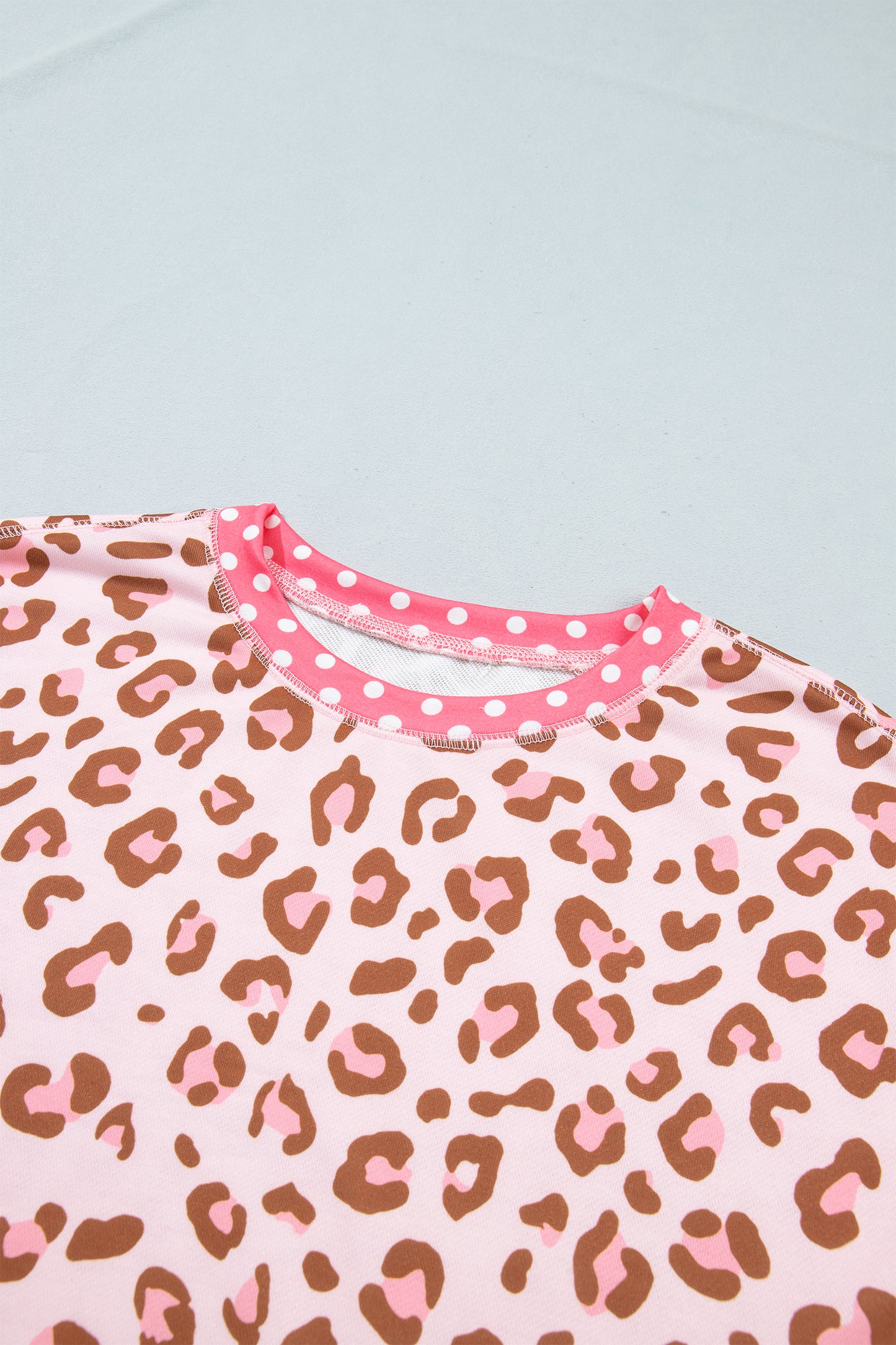 Pink Leopard Polka Dot Colorblock Trim Long Sleeve Top-Tops/Long Sleeve Tops-[Adult]-[Female]-2022 Online Blue Zone Planet