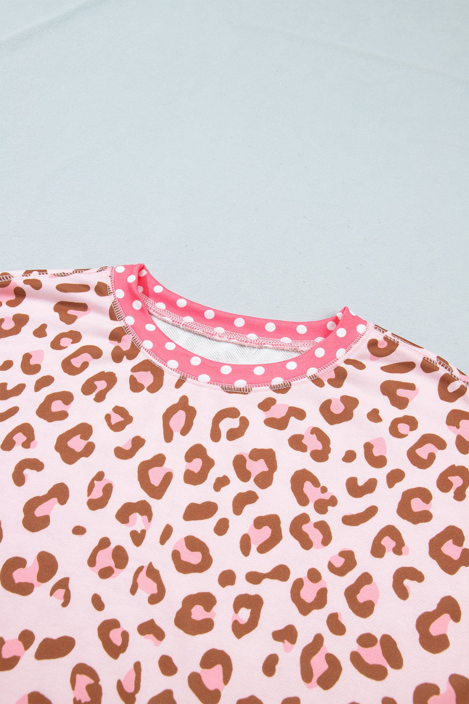 Pink Leopard Polka Dot Colorblock Trim Long Sleeve Top-Tops/Long Sleeve Tops-[Adult]-[Female]-2022 Online Blue Zone Planet