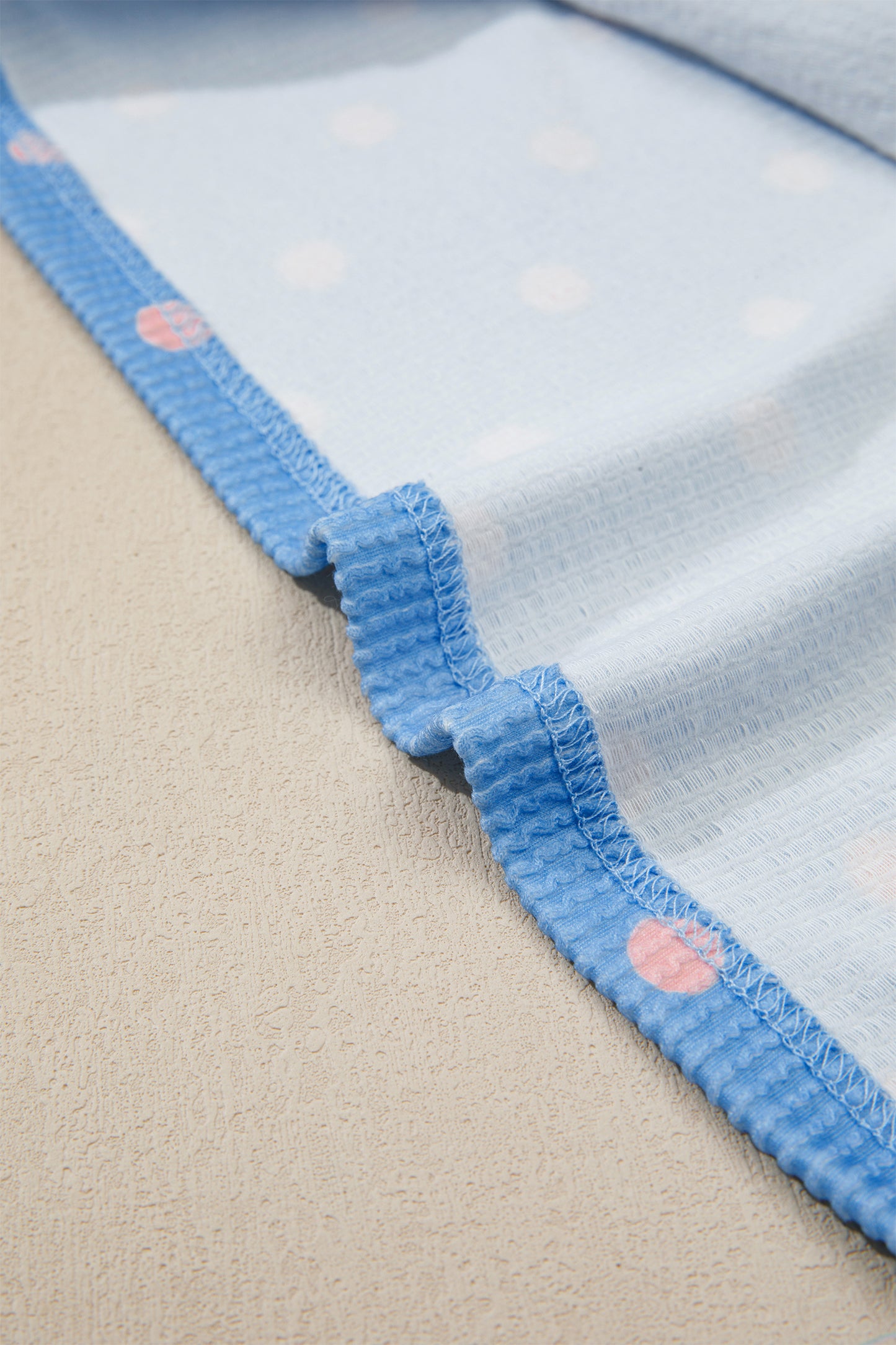 Sky Blue Raised Rib Polka Dot Print Cuffed Short Sleeve Top-Tops/Tops & Tees-[Adult]-[Female]-2022 Online Blue Zone Planet