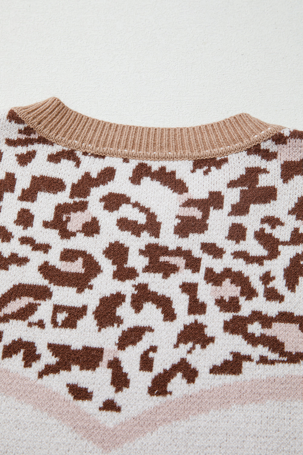 Straw Yellow Leopard Color Block Knit Round Neck Baggy Sweater-TOPS / DRESSES-[Adult]-[Female]-2022 Online Blue Zone Planet