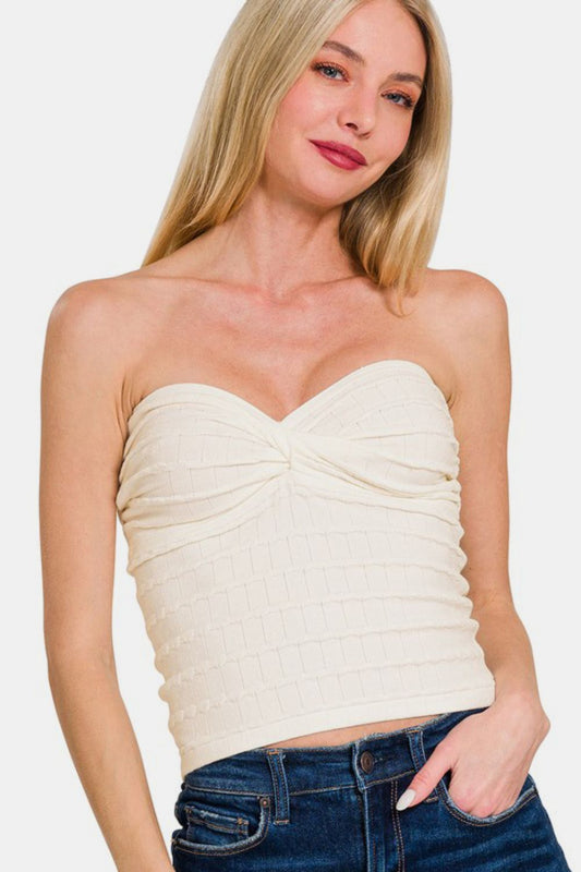 Zenana Ruched Twisted Sweetheart Neck Top-TOPS / DRESSES-[Adult]-[Female]-Ivory-S-2022 Online Blue Zone Planet
