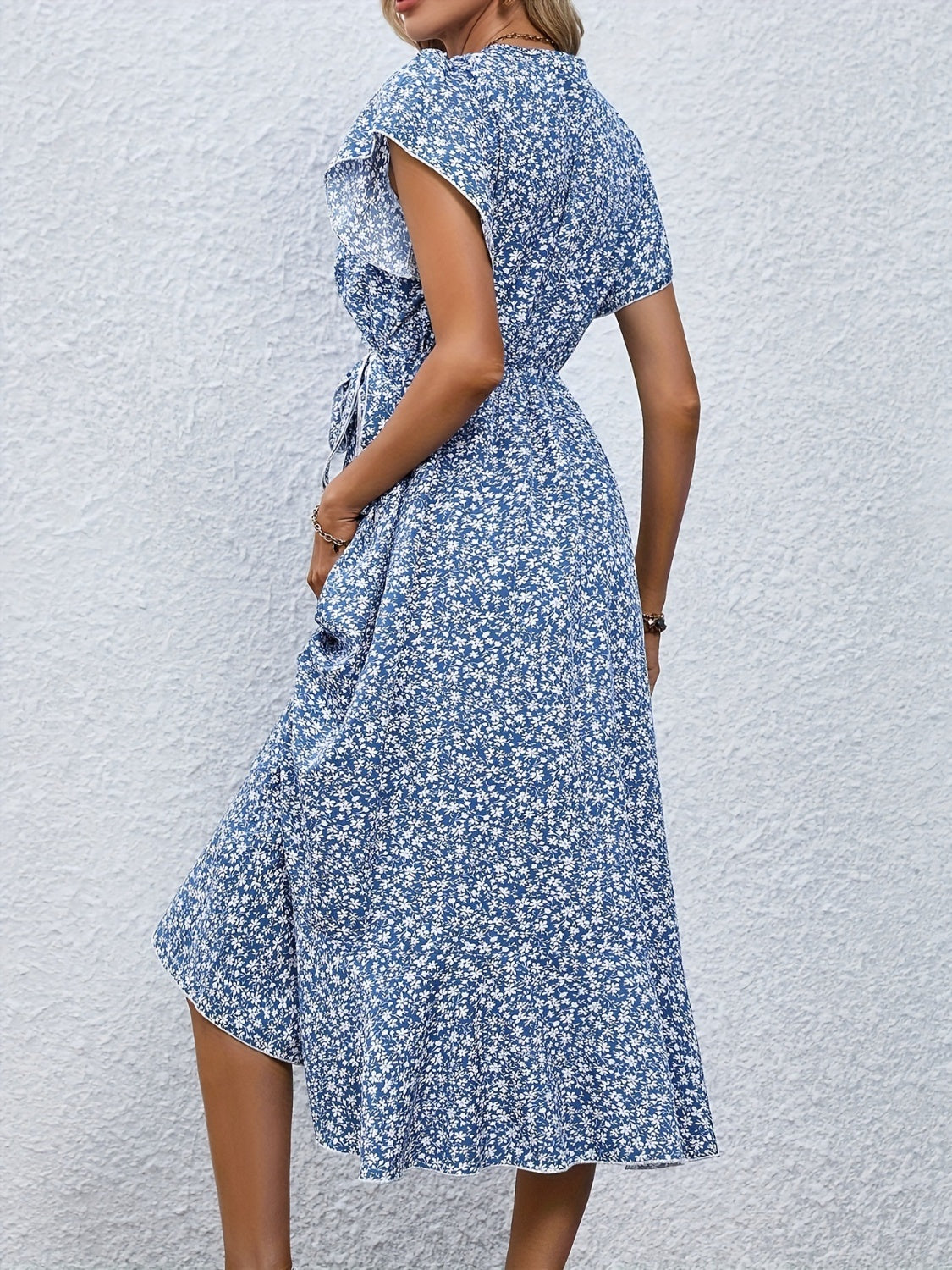 Printed Surplice Flutter Sleeve Midi Dress-TOPS / DRESSES-[Adult]-[Female]-2022 Online Blue Zone Planet