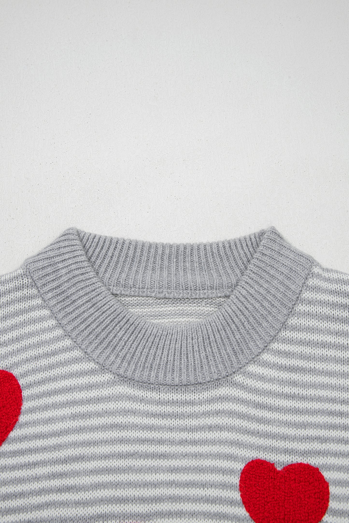 Gray Stripe Contrast Heart Pattern Valentine Knit Sweater-TOPS / DRESSES-[Adult]-[Female]-2022 Online Blue Zone Planet