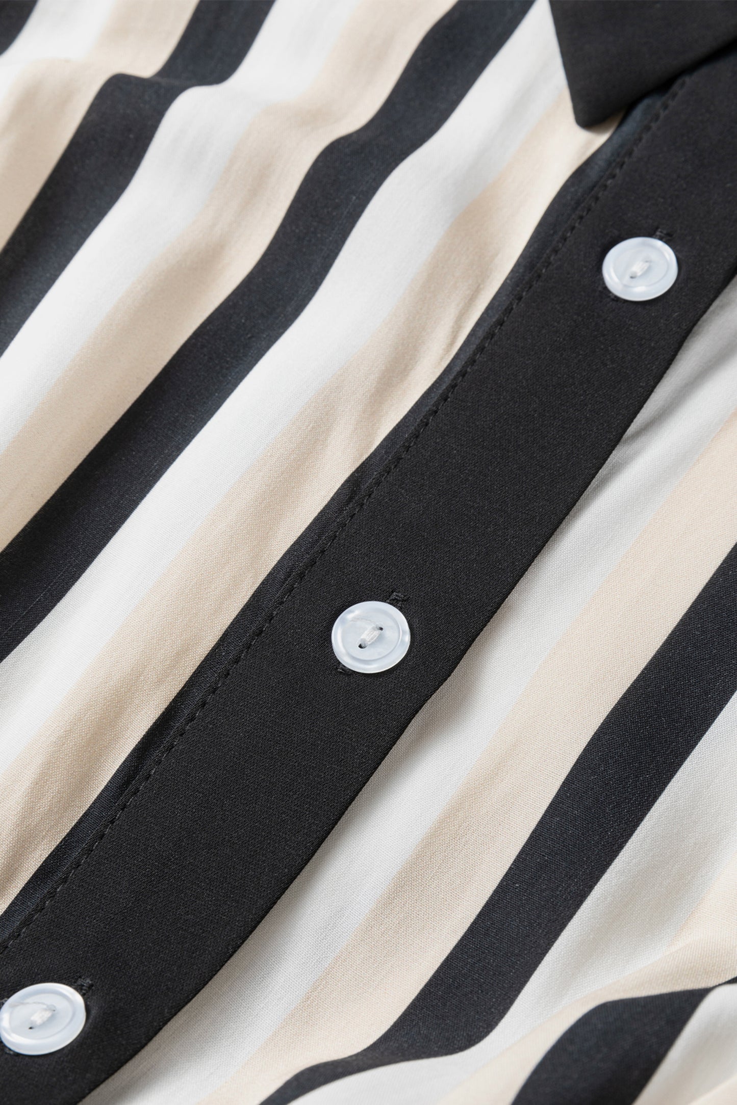 Black Stripe 3/4 Puff Sleeve Shirt Style Button Down Midi Dress-TOPS / DRESSES-[Adult]-[Female]-2022 Online Blue Zone Planet