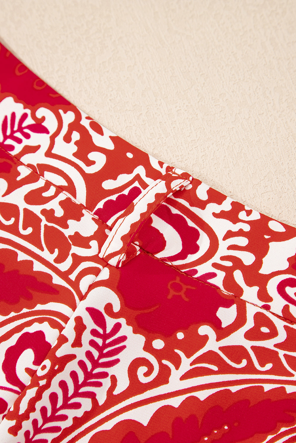 Blue Zone Planet | Red Paisley Printed Buttoned High Waist Straight Leg Pants-Bottoms/Pants & Culotte-[Adult]-[Female]-2022 Online Blue Zone Planet