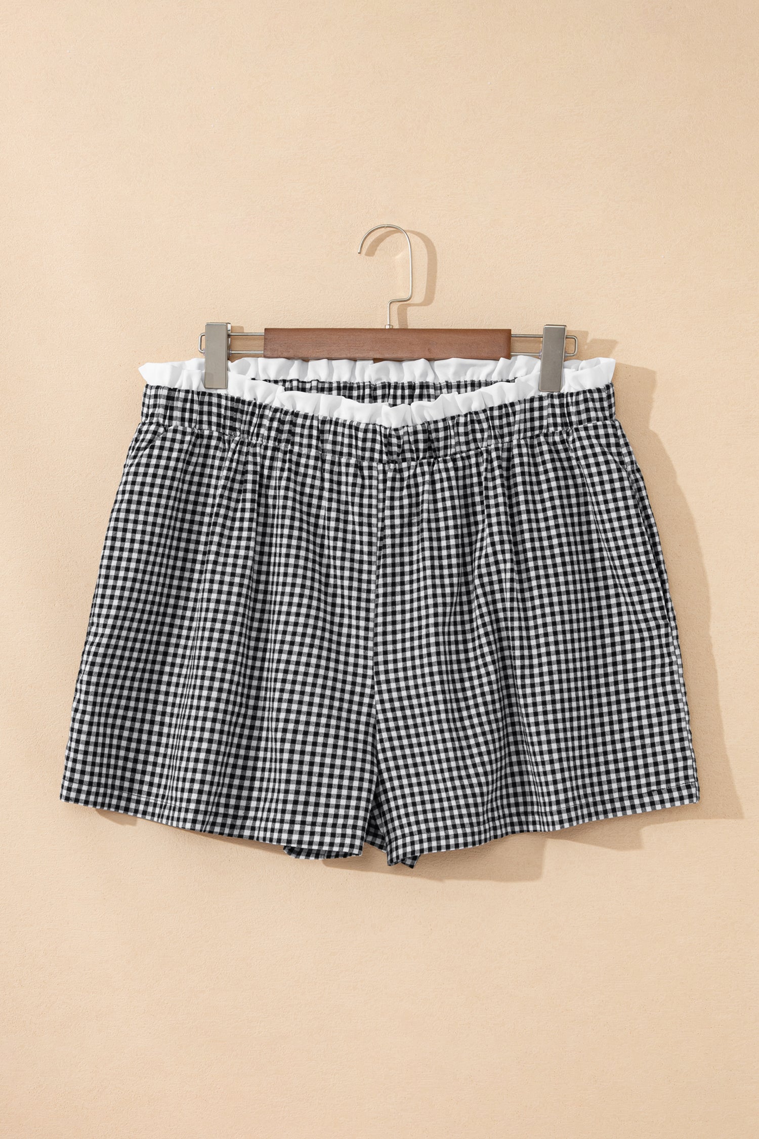 Sky Blue Contrast Trim Plaid Print Plus Size Shorts-Plus Size/Plus Size Bottoms-[Adult]-[Female]-2022 Online Blue Zone Planet
