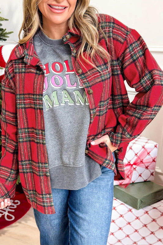 Red Plaid Button Front Shacket-Outerwear/Plaid Shackets-[Adult]-[Female]-Red-S-2022 Online Blue Zone Planet