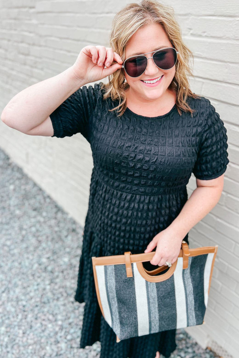 Black Plus Size Textured Tiered Short Sleeve Maxi Dress-TOPS / DRESSES-[Adult]-[Female]-2022 Online Blue Zone Planet