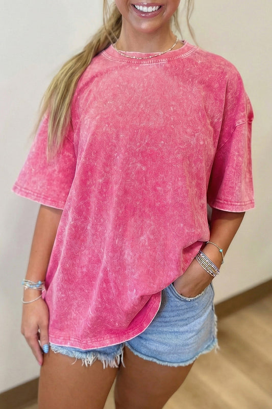 Sachet Pink Solid Color Cotton Mineral Washed Oversize Tee-Tops/Tops & Tees-[Adult]-[Female]-Sachet Pink-S-2022 Online Blue Zone Planet