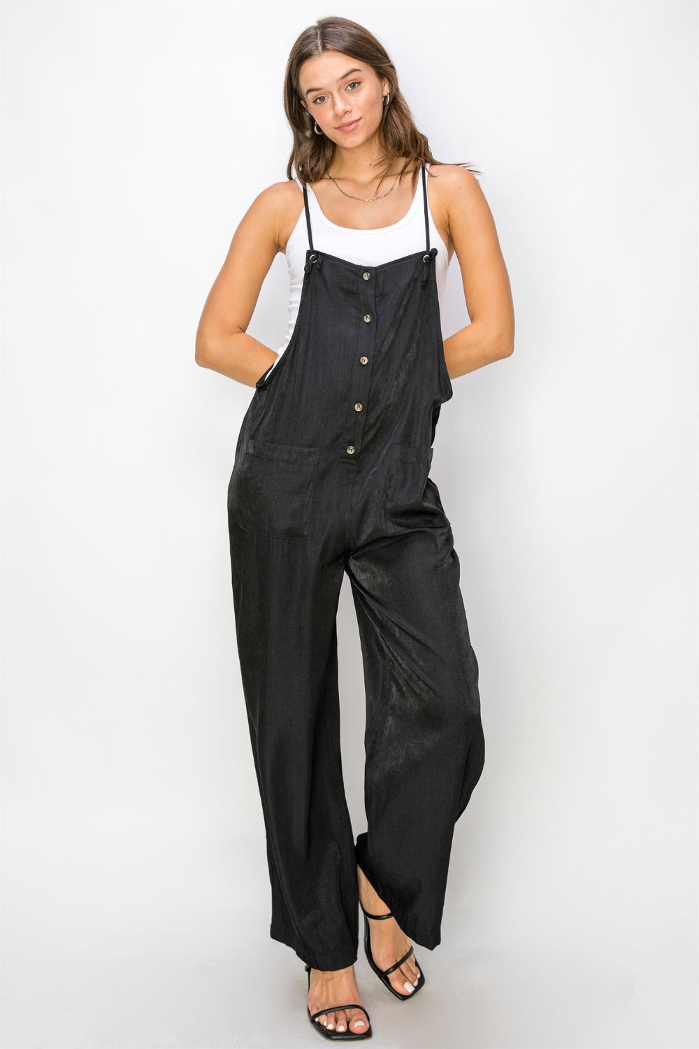 HYFVE Half Button Sleeveless Straight Jumpsuit-TOPS / DRESSES-[Adult]-[Female]-Black-S-2022 Online Blue Zone Planet