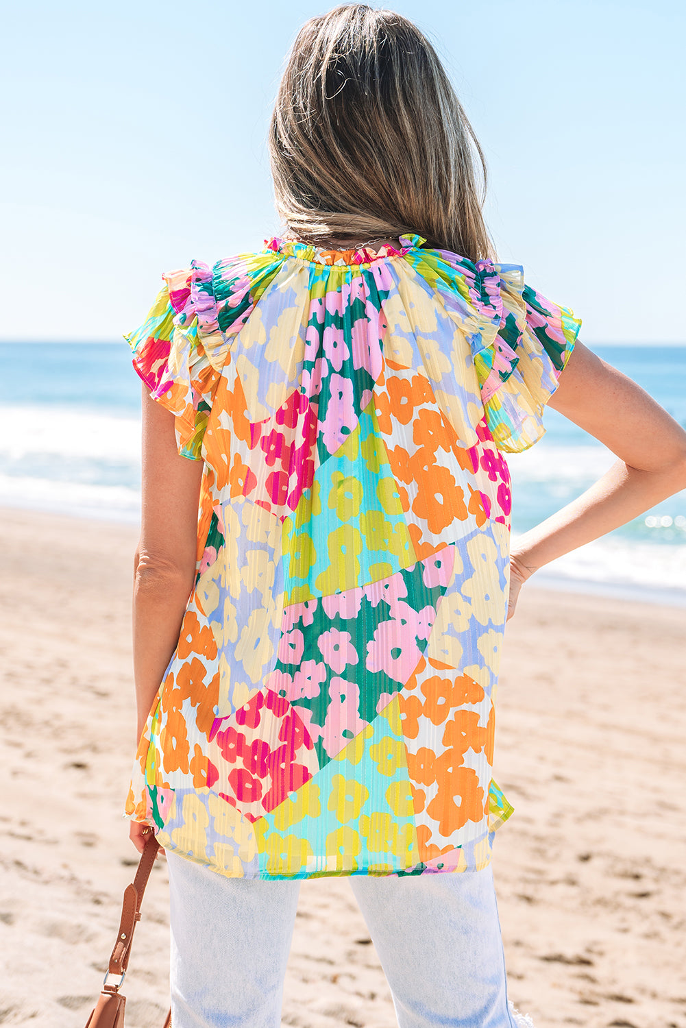 Blue Zone Planet | Multicolour Leopard Flutter Sleeve V Neck Crinkled Blouse-TOPS / DRESSES-[Adult]-[Female]-2022 Online Blue Zone Planet