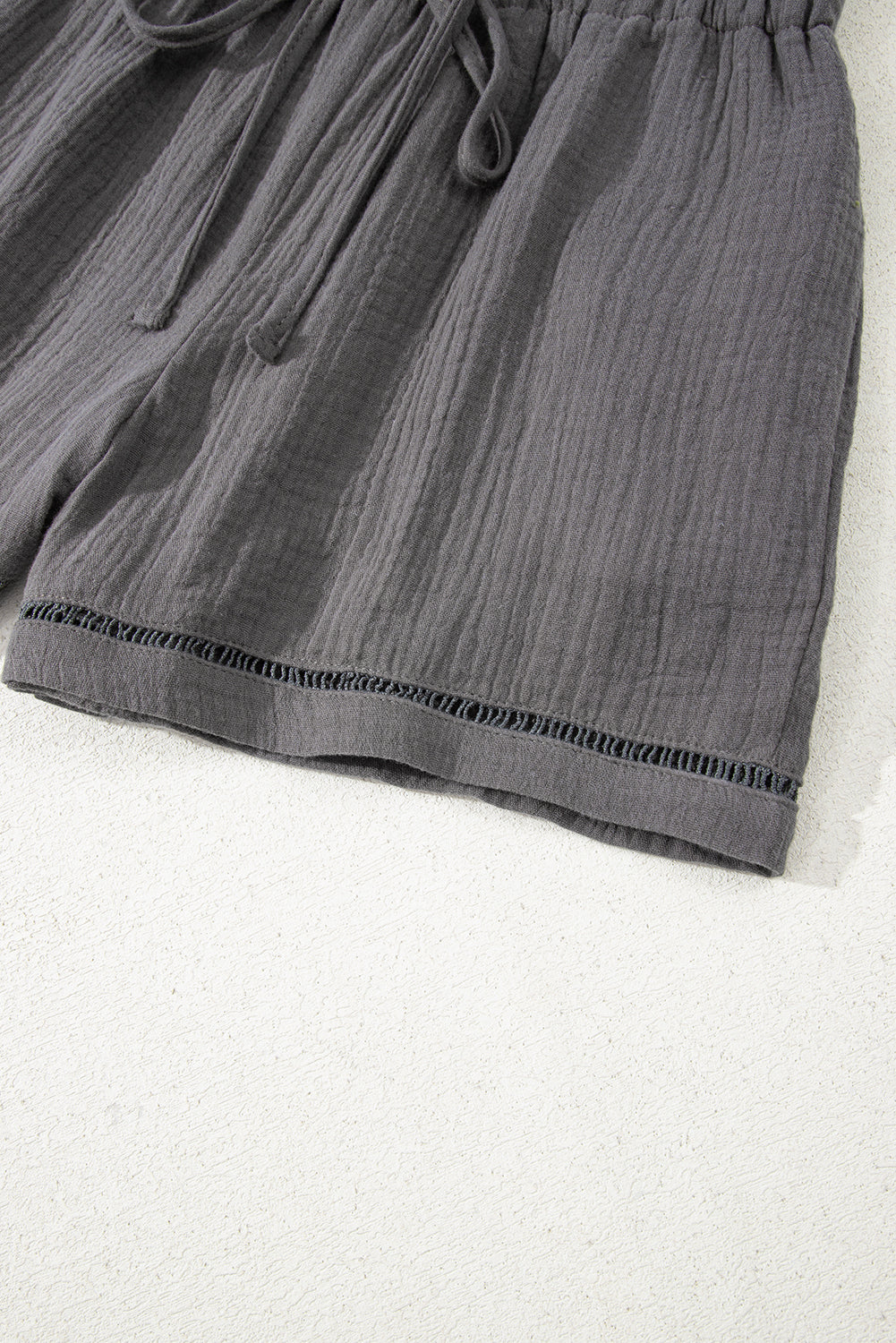 Dark Grey Cotton Gauze Paperbag Shorts-Bottoms/Casual Shorts-[Adult]-[Female]-2022 Online Blue Zone Planet