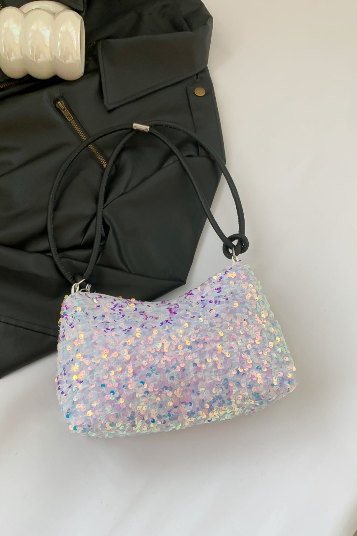 Sequin Double Strap Shoulder Bag-HANDBAGS-[Adult]-[Female]-2022 Online Blue Zone Planet