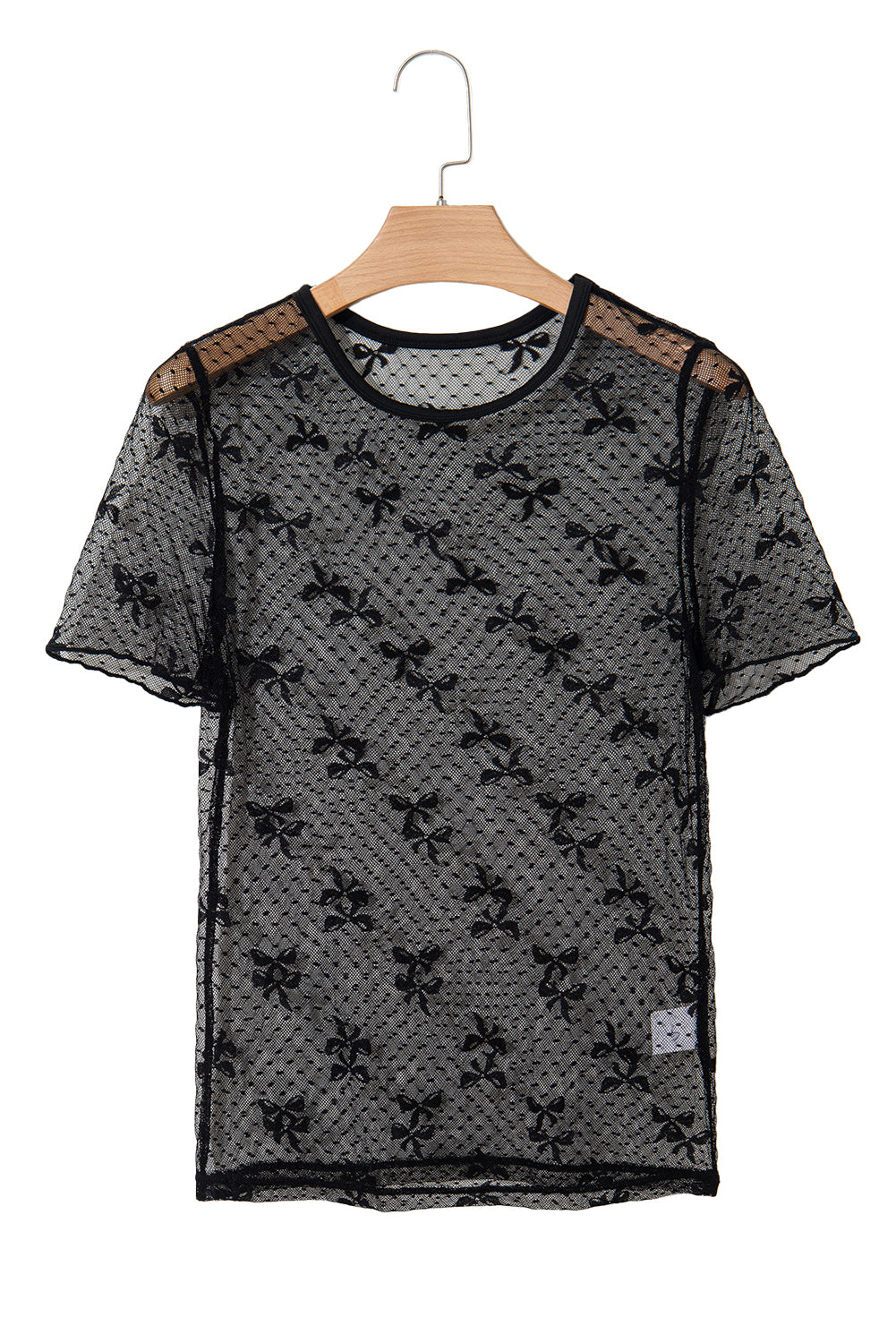 Black Bow Knot Dotted See-Through Mesh Patched Slim Fit Blouse-Tops/Blouses & Shirts-[Adult]-[Female]-2022 Online Blue Zone Planet