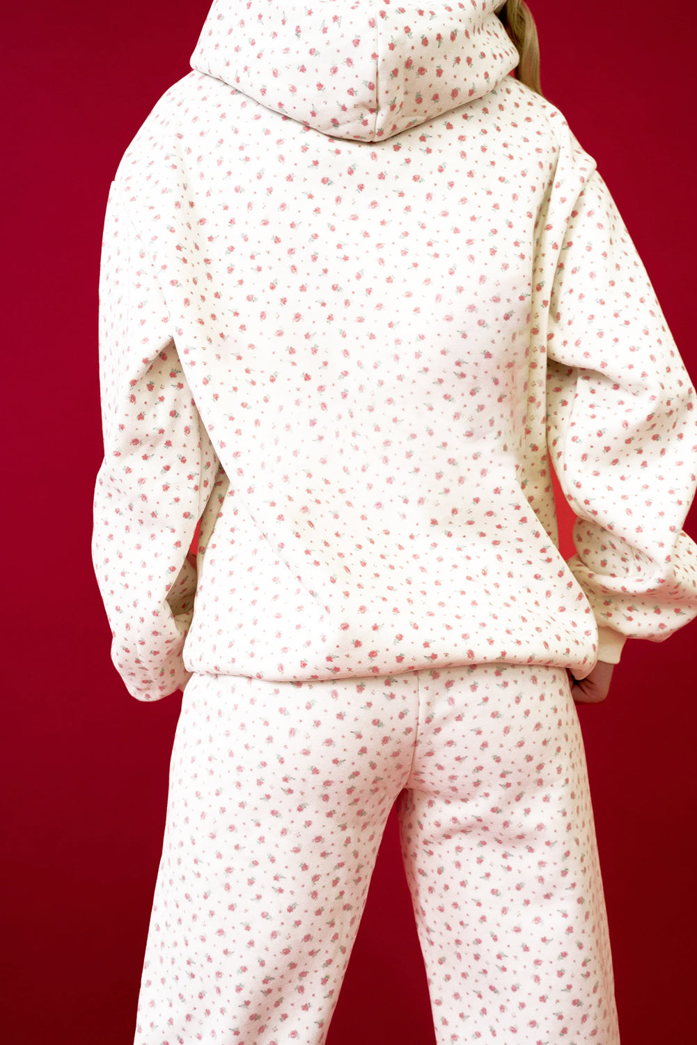 Pink Floral Print Kangaroo Pocket Hoodie Sheath Sweatpants Set-Tops / Dresses-[Adult]-[Female]-2022 Online Blue Zone Planet