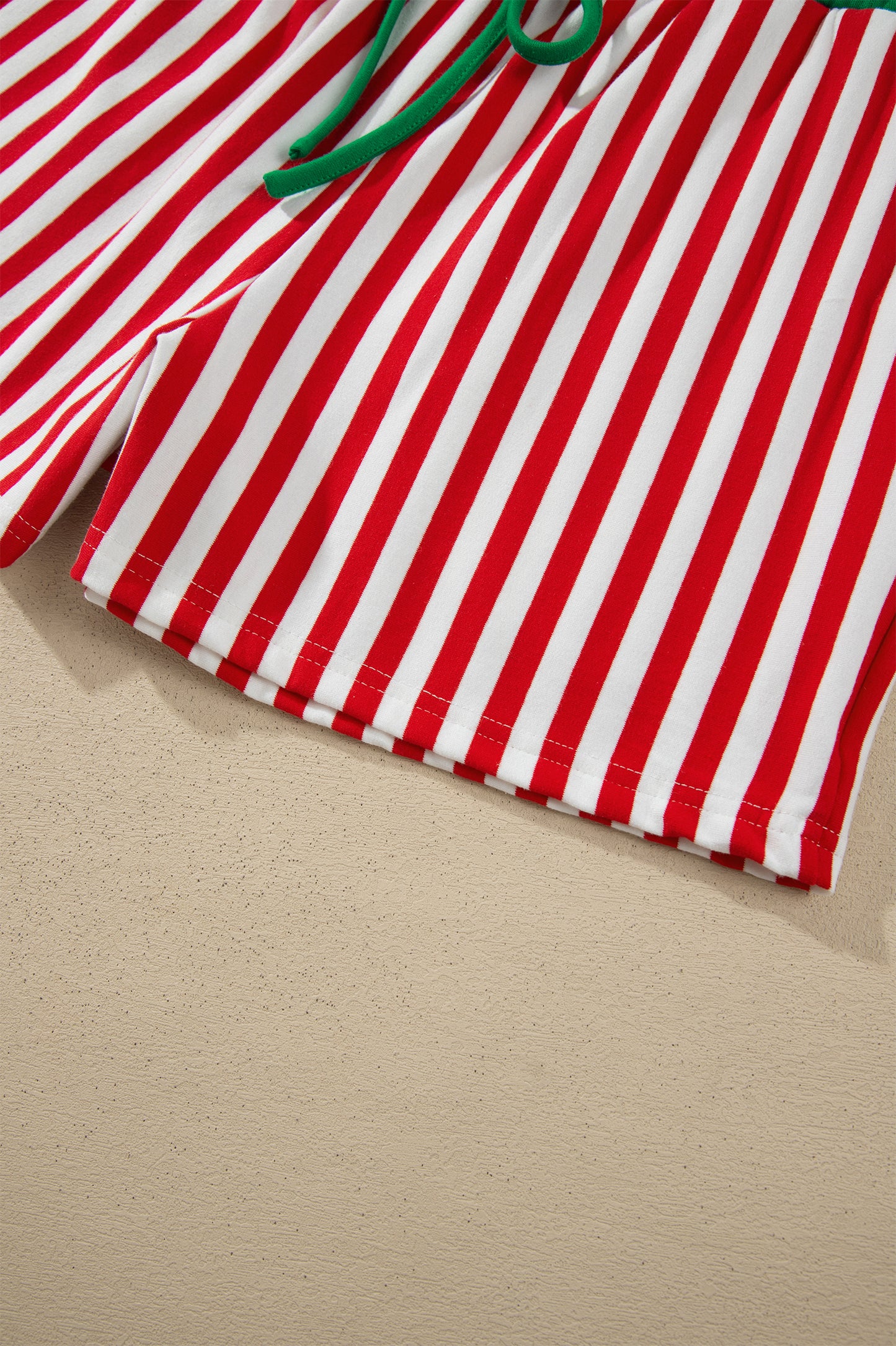 Red Stripe Colorblock Trim Polo Collar Drawstring Elastic Waist Band Casual 2pcs Outfit