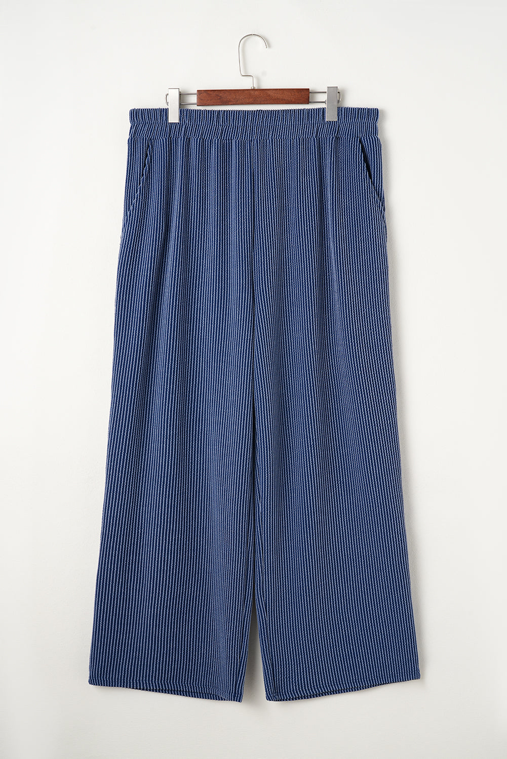 Blue Zone Planet | Sail Blue Ribbed V Neck Tee and Pants Plus Size Set-Plus Size/Plus Size Loungewear-[Adult]-[Female]-2022 Online Blue Zone Planet