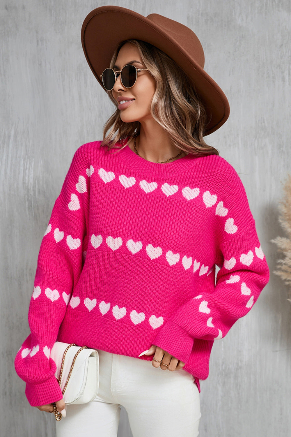 Angel Wings Heart Round Neck Long Sleeve Sweater-TOPS / DRESSES-[Adult]-[Female]-Hot Pink-S-2022 Online Blue Zone Planet