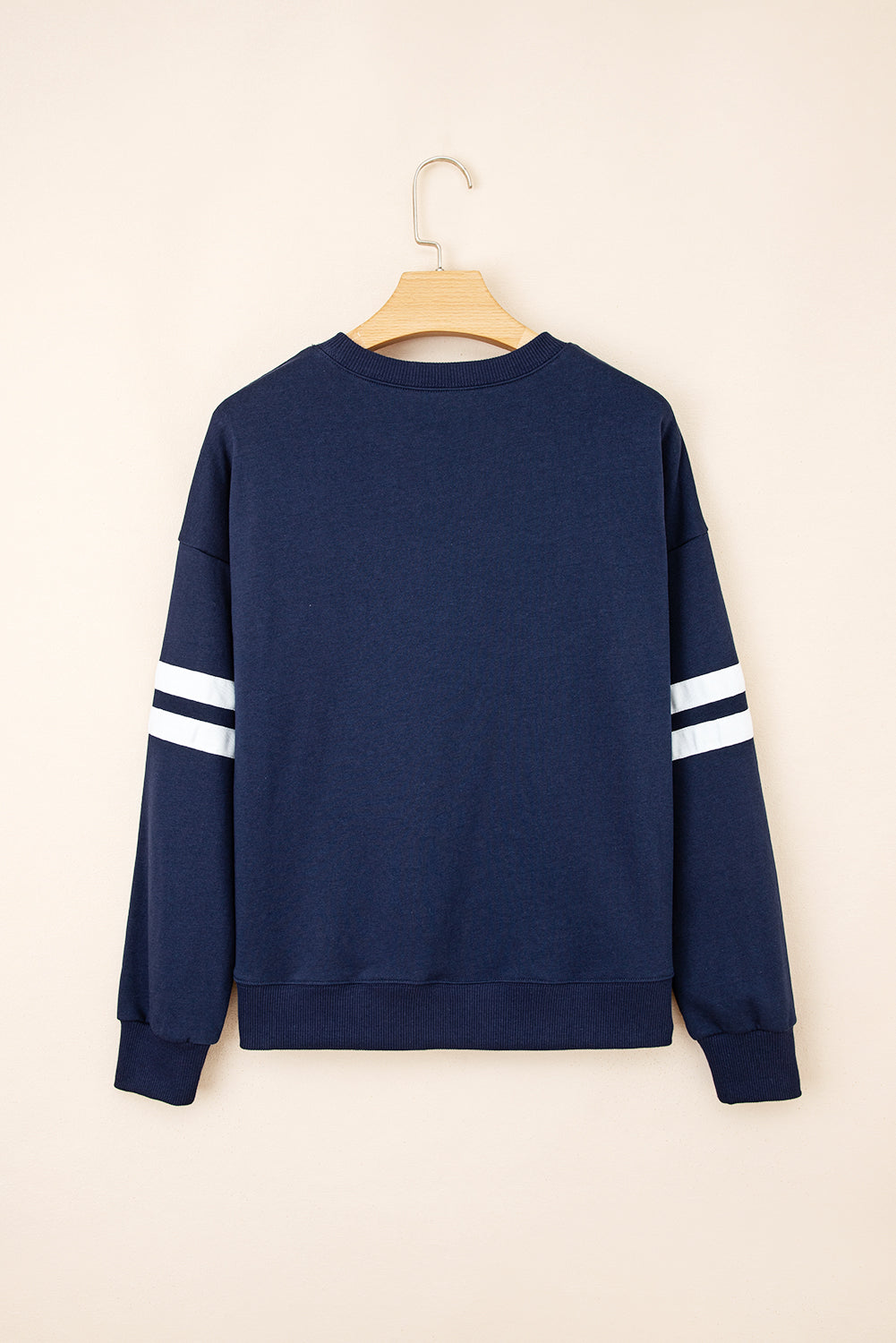 Navy Blue Varsity Striped Detail Drop Shoulder Oversized Sweatshirt-Tops/Sweatshirts & Hoodies-[Adult]-[Female]-2022 Online Blue Zone Planet