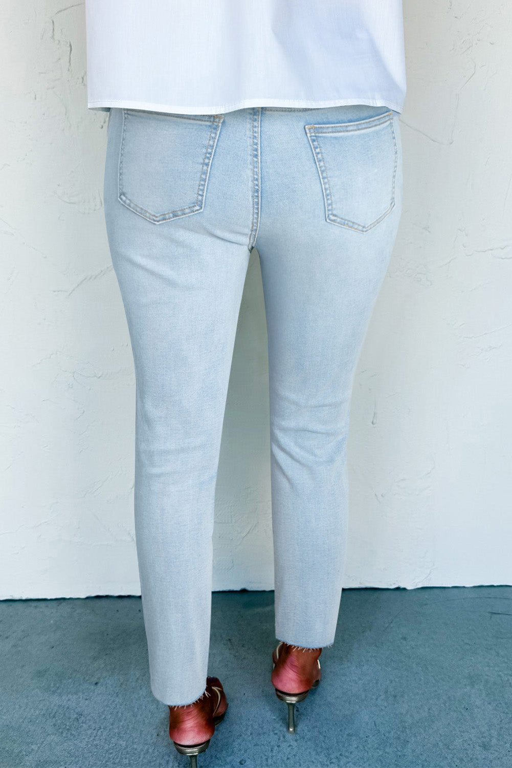 Beau Blue Mid Rise Ankle-Length Distressed Skinny Jeans-Bottoms/Jeans-[Adult]-[Female]-2022 Online Blue Zone Planet