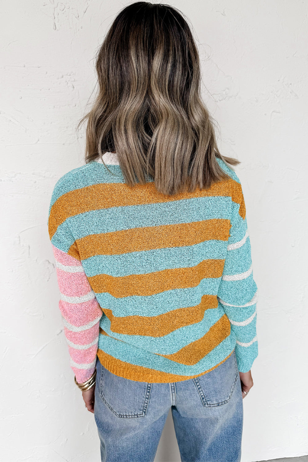 Jurassic Gold Color Block Striped Pullover Sweater-Sweaters & Cardigans/Sweaters-[Adult]-[Female]-2022 Online Blue Zone Planet