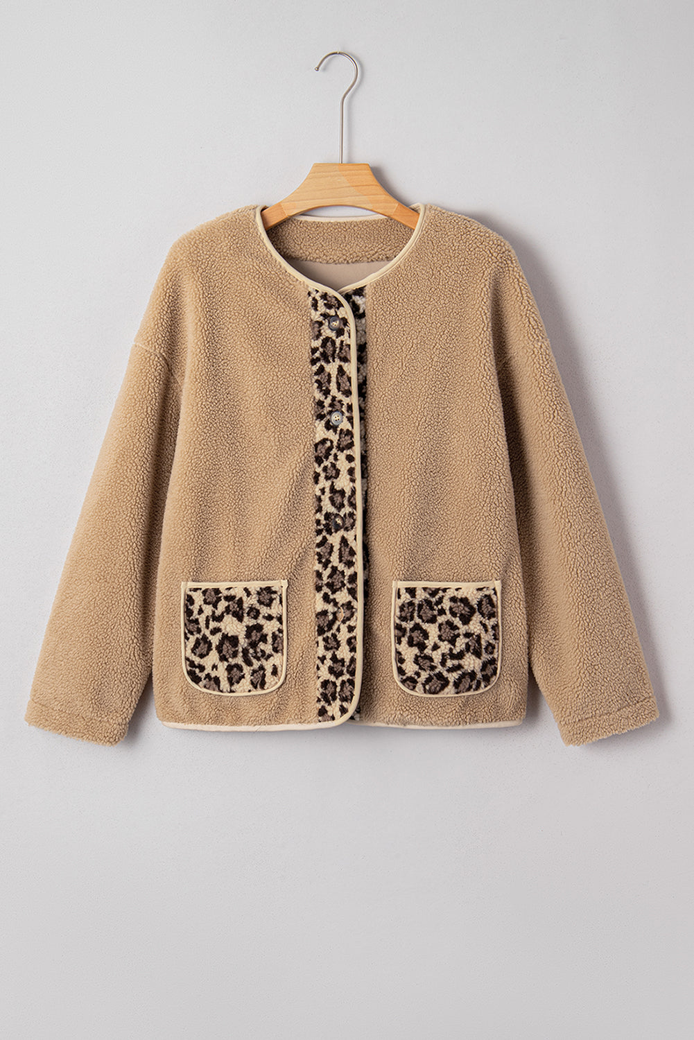 Casual Leopard Print Accent Plush Jacket with Pockets-Outerwear/Jackets-[Adult]-[Female]-2022 Online Blue Zone Planet