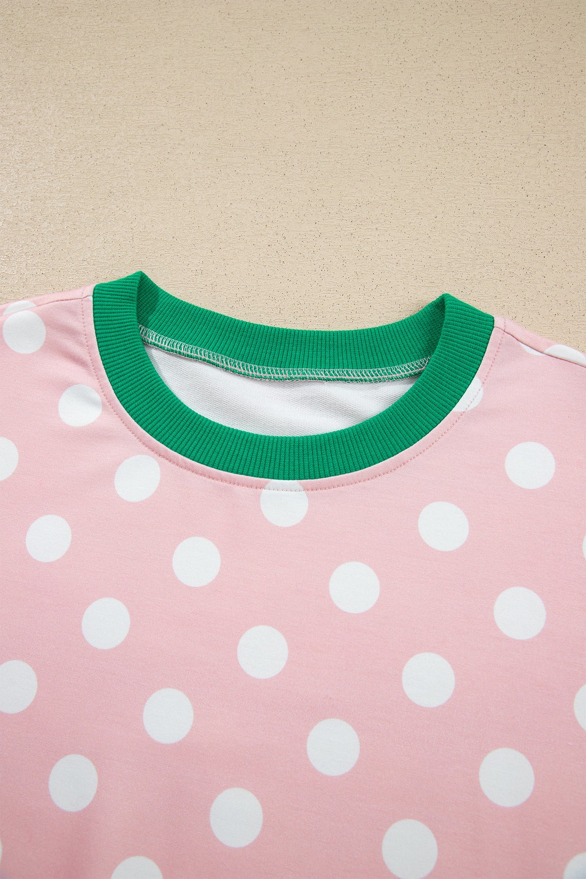 Pink Polka Dot Contrast Trim Long Sleeve Top Drawstring Shift Pants Set-Two Piece Sets/Pant Sets-[Adult]-[Female]-2022 Online Blue Zone Planet