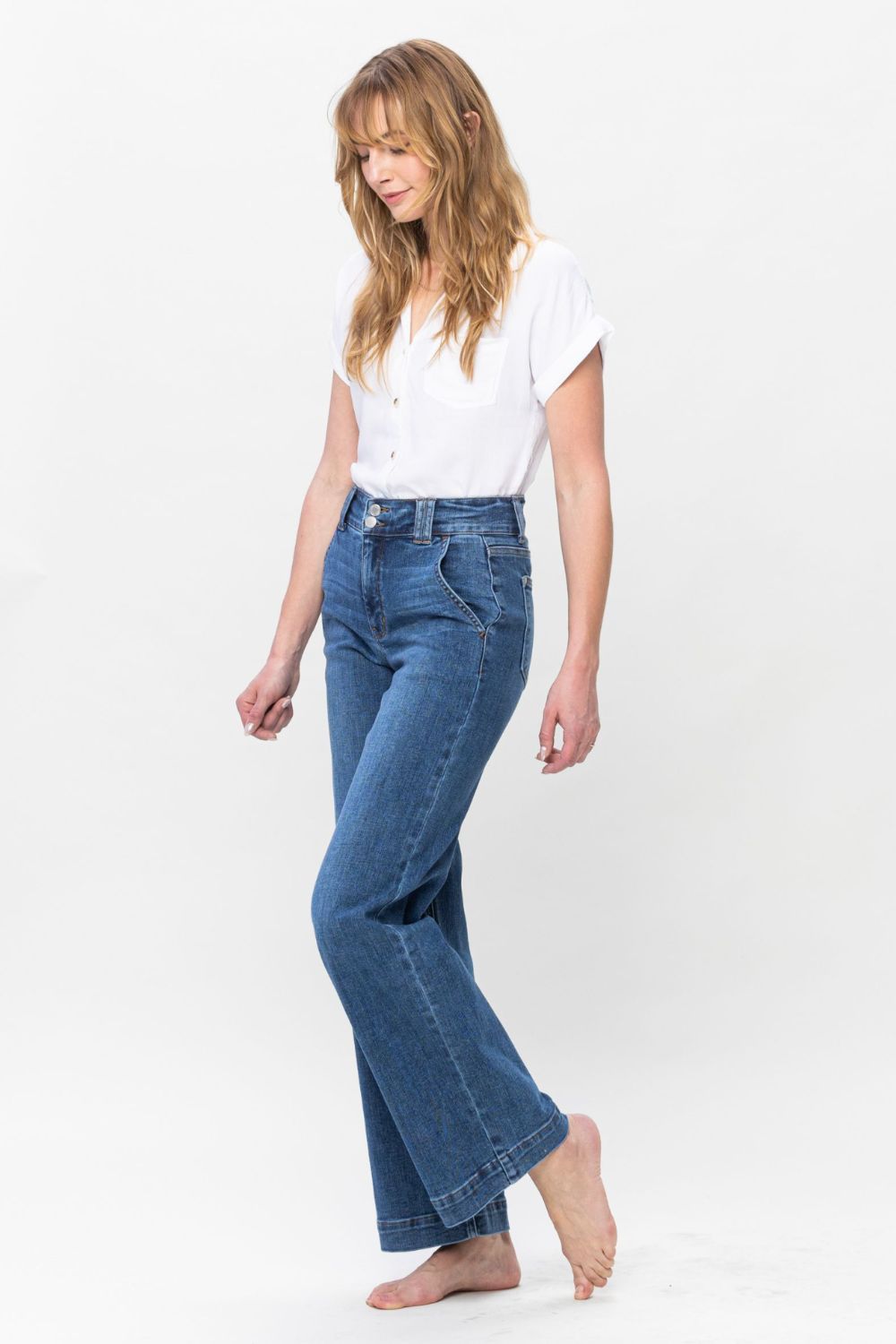 Blue Zone Planet | Judy Blue Full Size Double Button Wide Leg Jeans-BOTTOMS SIZES SMALL MEDIUM LARGE-[Adult]-[Female]-2022 Online Blue Zone Planet