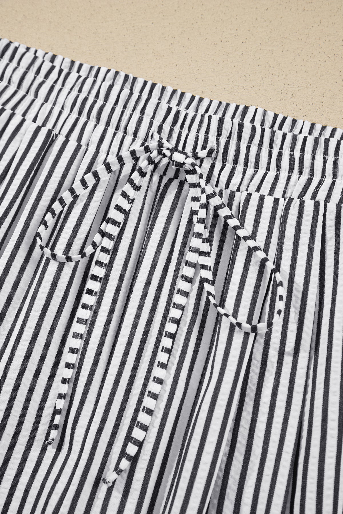 Black Stripe Plus Size Tie Waist Loose Pants-Plus Size/Plus Size Bottoms-[Adult]-[Female]-2022 Online Blue Zone Planet