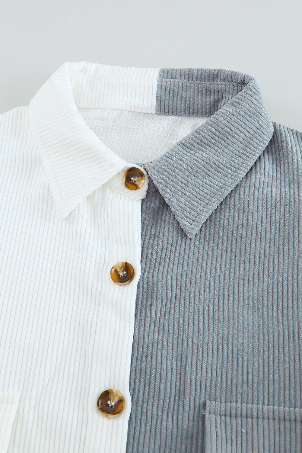 White Color Block Button Shirt with Pocket-Tops/Blouses & Shirts-[Adult]-[Female]-2022 Online Blue Zone Planet