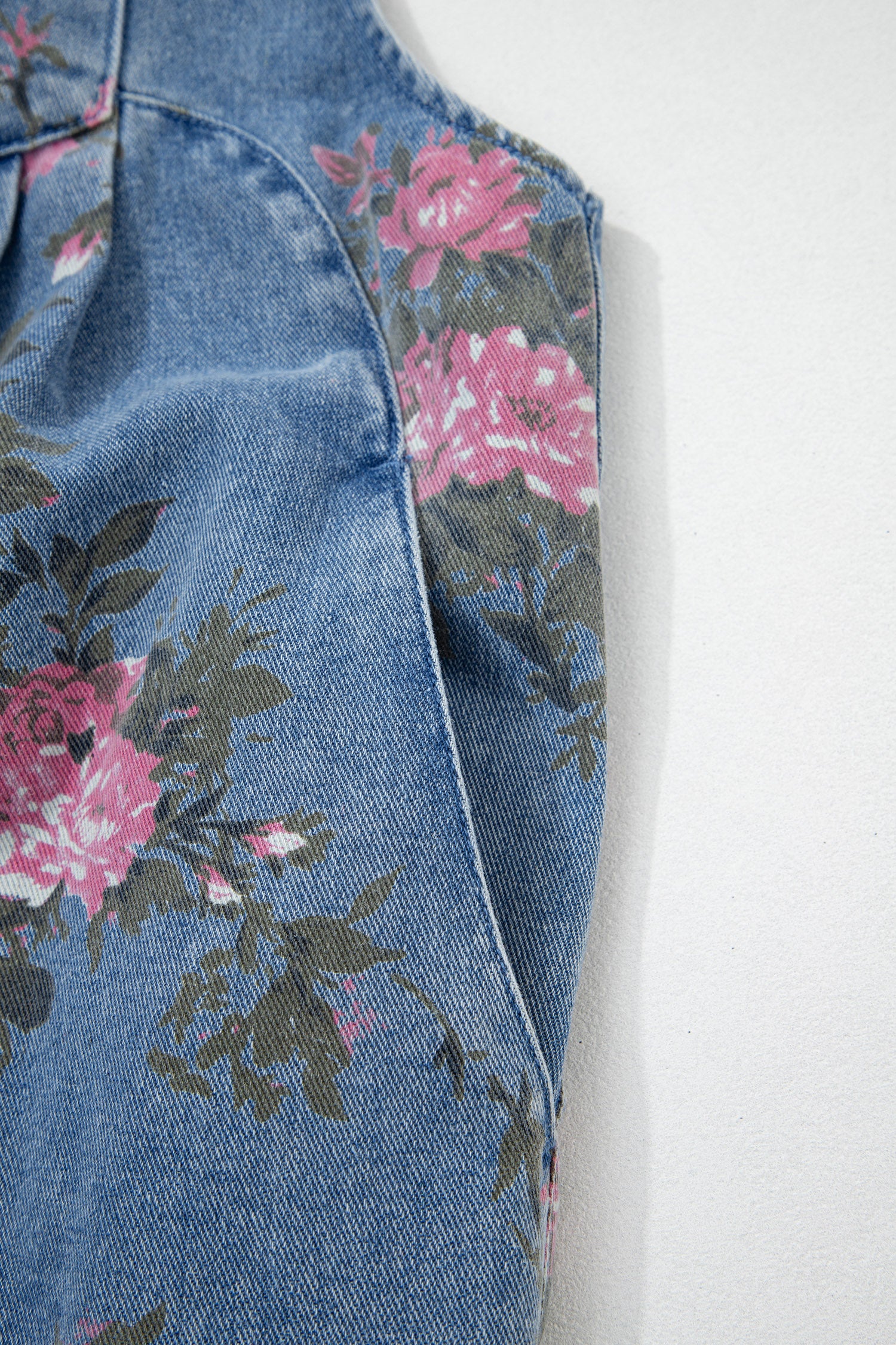 Myosotis Floral Print Denim Shortalls-Bottoms/Jumpsuits & Rompers-[Adult]-[Female]-2022 Online Blue Zone Planet
