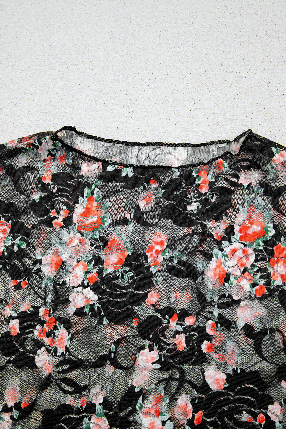 Black Floral Mesh Sheer Long Sleeve Top-Tops/Long Sleeve Tops-[Adult]-[Female]-2022 Online Blue Zone Planet