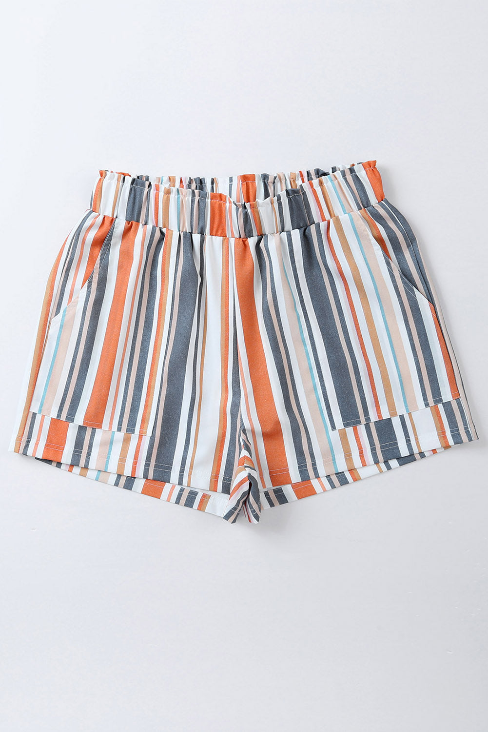 Esme's Stripe Vintage Washed Elastic Frill Waist Shorts Blue Zone Planet