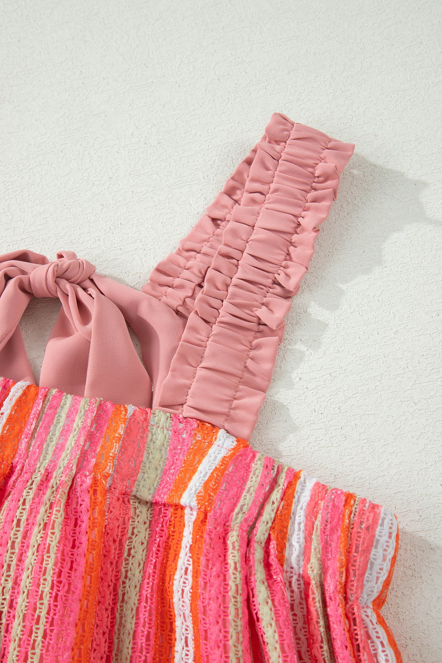 Pink Stripe Ruffled Straps Ribbon Knot Flowy Vacation Maxi Dress-TOPS / DRESSES-[Adult]-[Female]-2022 Online Blue Zone Planet