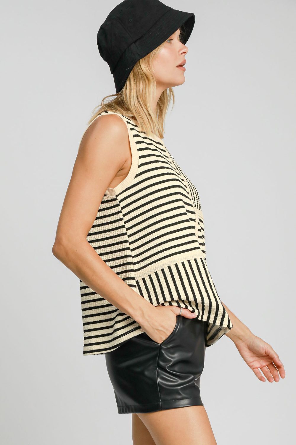 Umgee Round Neck Texture Striped Tank-TOPS / DRESSES-[Adult]-[Female]-2022 Online Blue Zone Planet