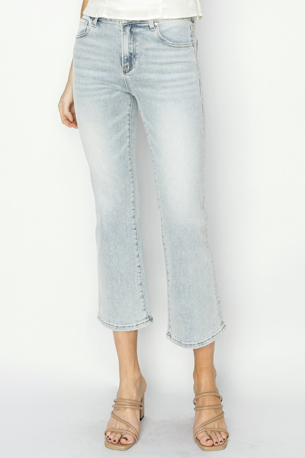 RISEN Full Size Mid Rise Cropped Flare Jeans-[Adult]-[Female]-Light-0(24)-2022 Online Blue Zone Planet