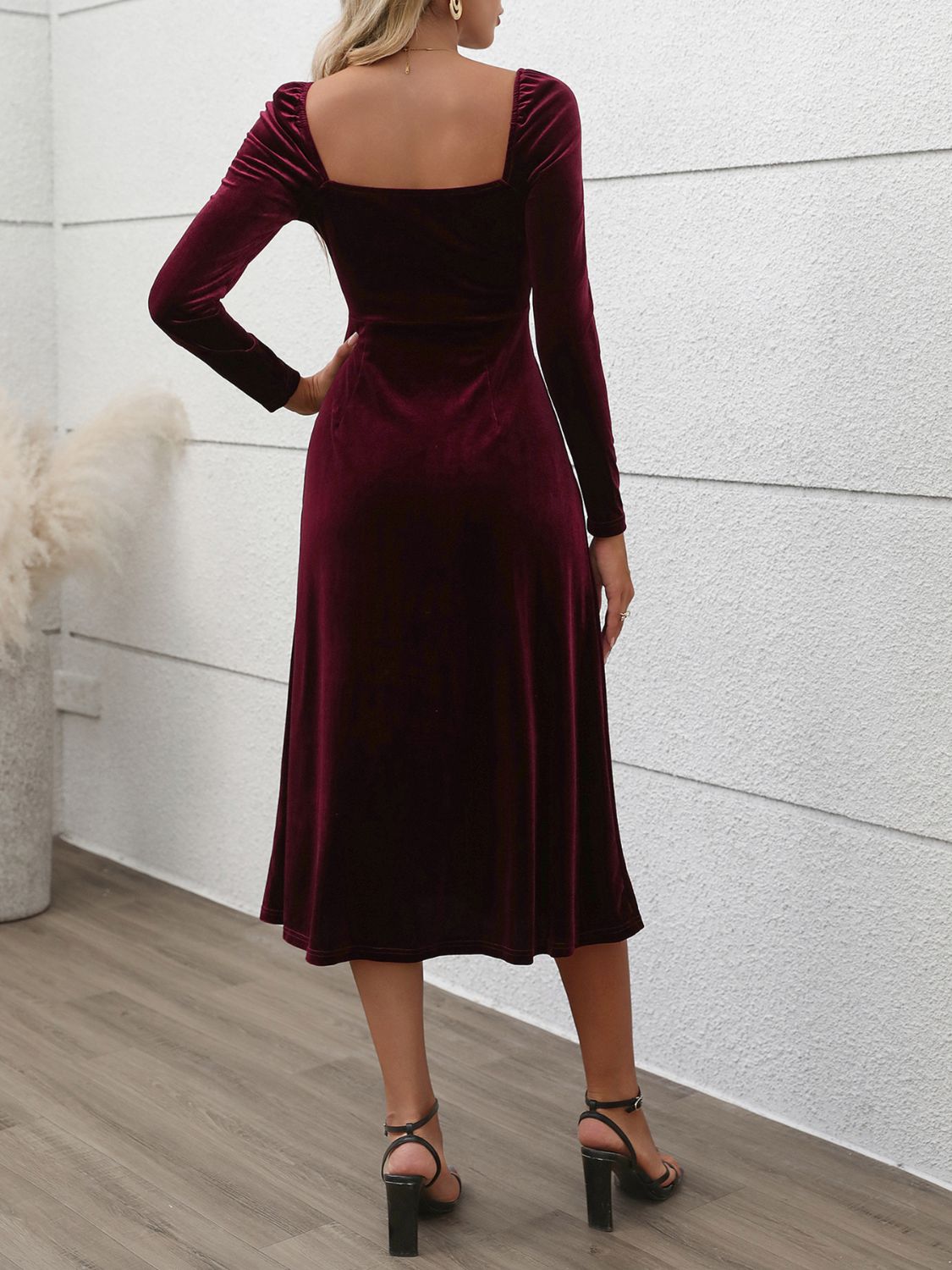 Perfee Sweetheart Neck Long Sleeve Midi Dress-TOPS / DRESSES-[Adult]-[Female]-2022 Online Blue Zone Planet