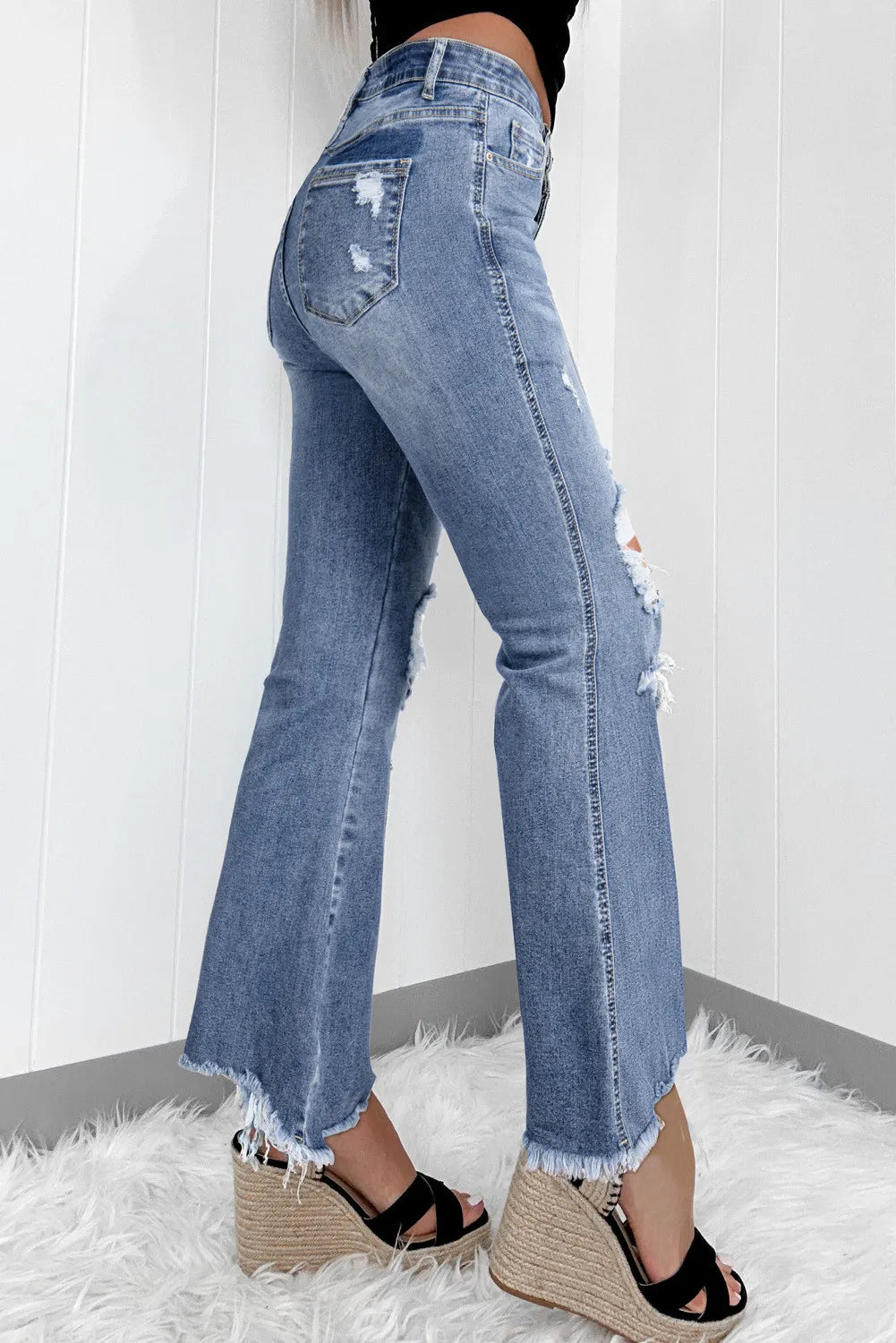 Blue Zone Planet | Distressed Raw Hem Bootcut Jeans-TOPS / DRESSES-[Adult]-[Female]-2022 Online Blue Zone Planet