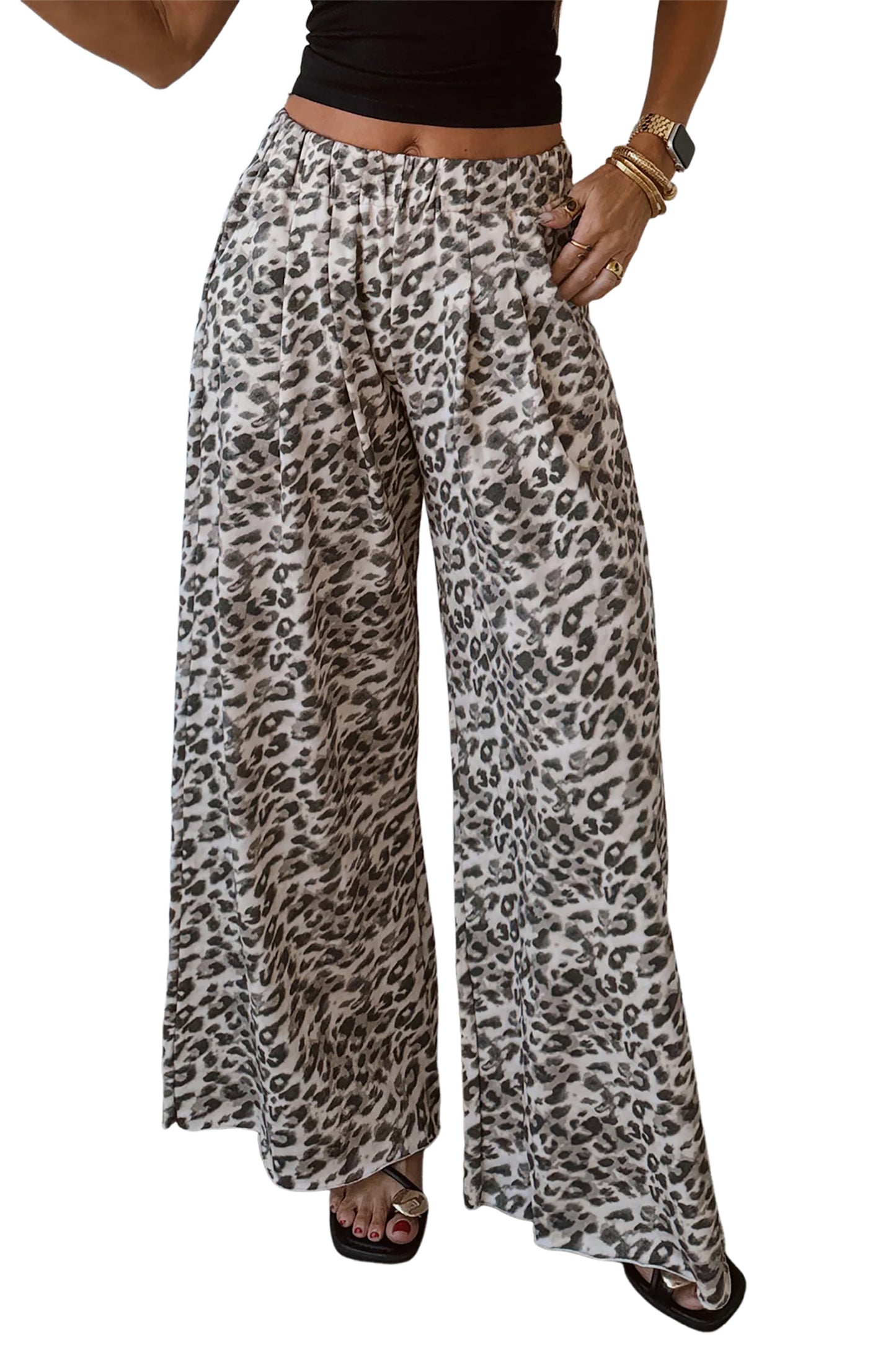 Multicolour Leopard Print Wide Leg Full Length Pants-Bottoms/Pants & Culotte-[Adult]-[Female]-2022 Online Blue Zone Planet