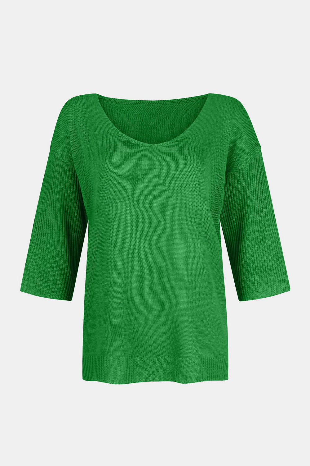 V-Neck Three-Quarter Sleeve Knit Top-TOPS / DRESSES-[Adult]-[Female]-2022 Online Blue Zone Planet