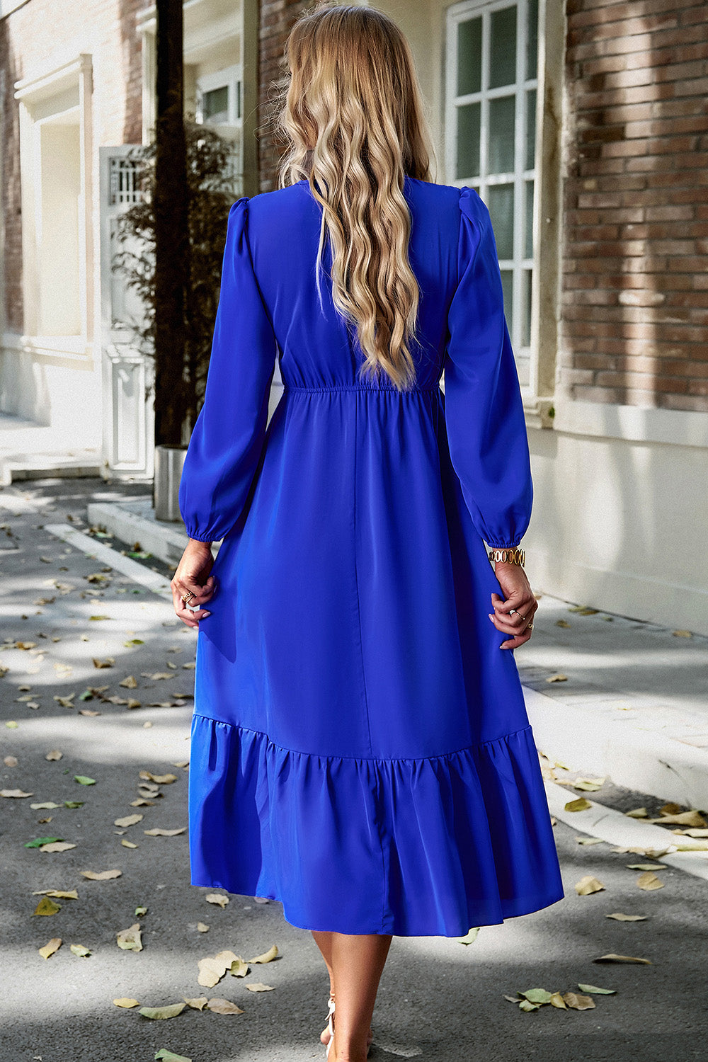 Smocked Surplice Long Sleeve Midi Dress-TOPS / DRESSES-[Adult]-[Female]-2022 Online Blue Zone Planet