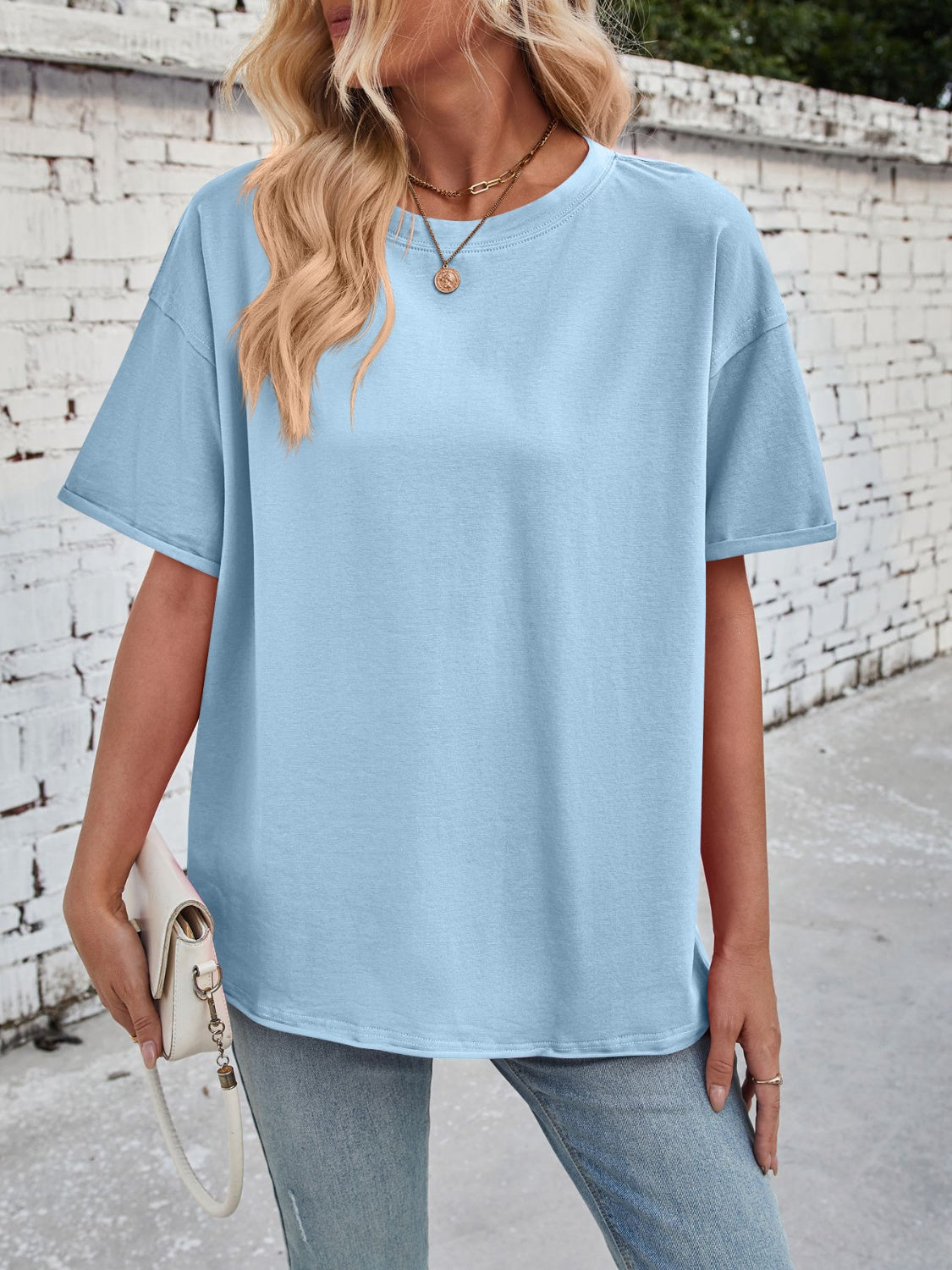 Lovelet Exposed Seam Round Neck Half Sleeve T-Shirt-TOPS / DRESSES-[Adult]-[Female]-2022 Online Blue Zone Planet