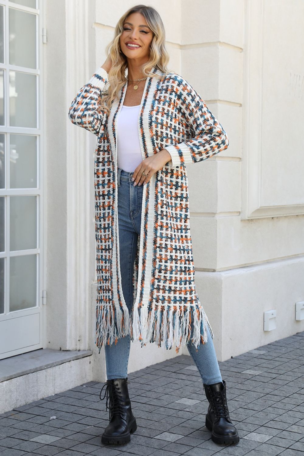 Multicolored Open Front Fringe Hem Cardigan-TOPS / DRESSES-[Adult]-[Female]-Sherbet-L-2022 Online Blue Zone Planet