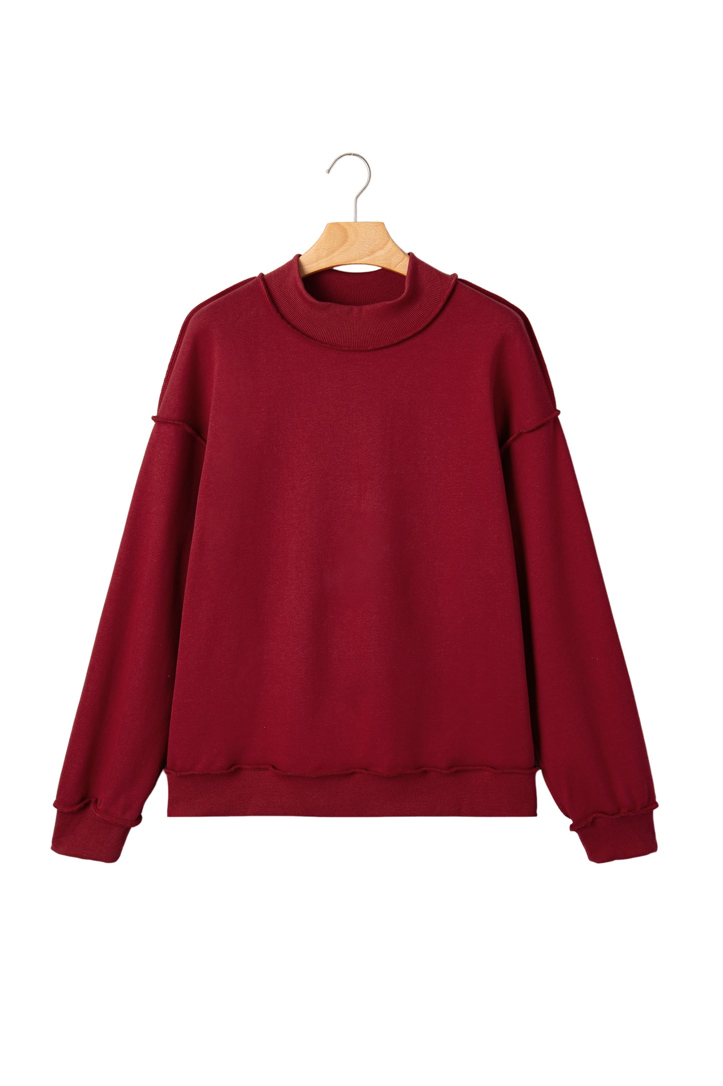 Red Dahlia Oversize Drop Shoulder Reversible Mock Neck Sweatshirt-Tops/Sweatshirts & Hoodies-[Adult]-[Female]-2022 Online Blue Zone Planet