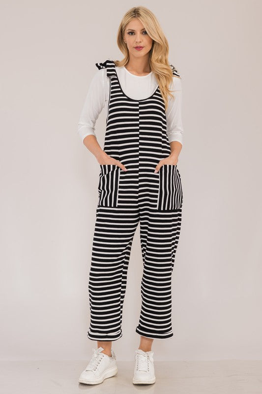 Blue Zone Planet | Celeste Full Size Striped Scoop Neck Overalls with Pockets-BOTTOMS SIZES SMALL MEDIUM LARGE-[Adult]-[Female]-2022 Online Blue Zone Planet