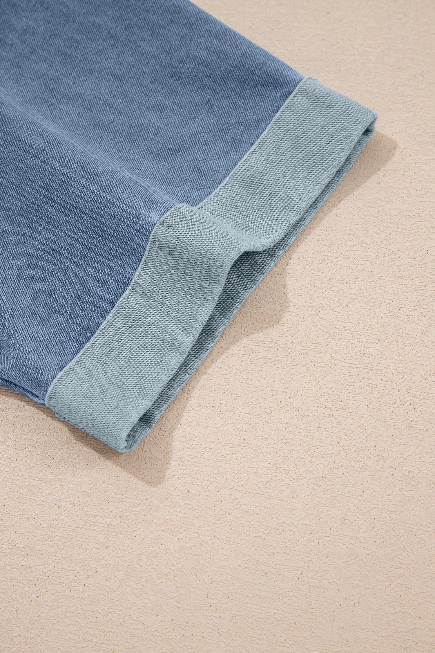 Beige Denim Color Block Patchwork Round Neck Tee-Tops/Tops & Tees-[Adult]-[Female]-2022 Online Blue Zone Planet