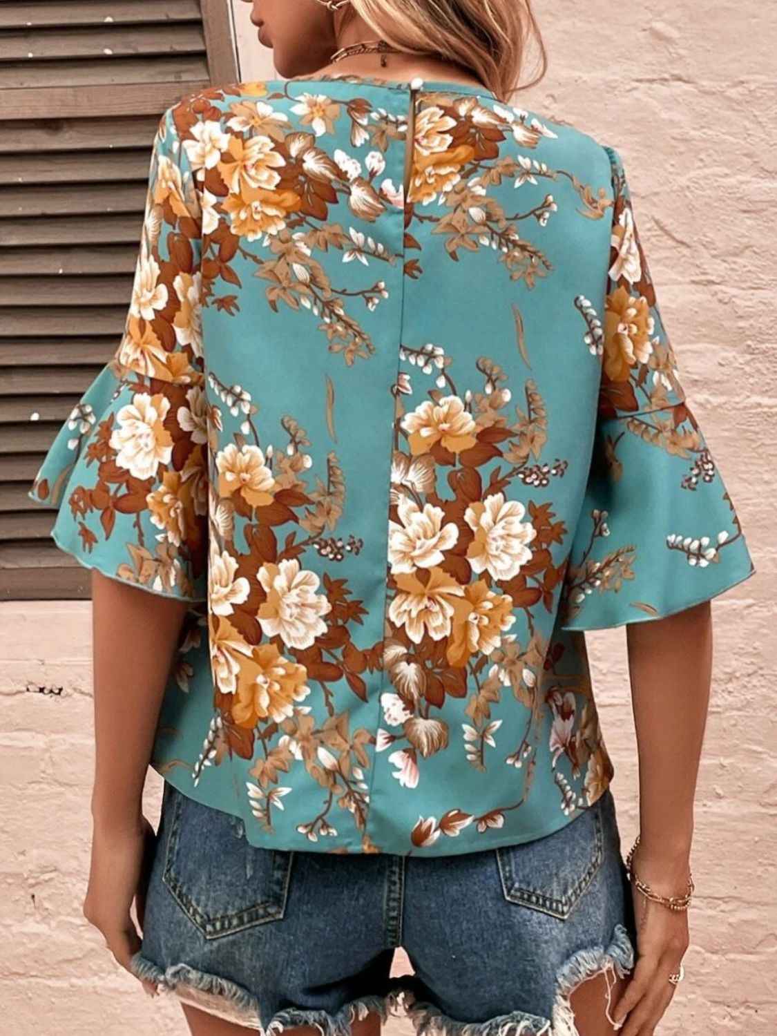 Printed Round Neck Half Sleeve Blouse-TOPS / DRESSES-[Adult]-[Female]-2022 Online Blue Zone Planet