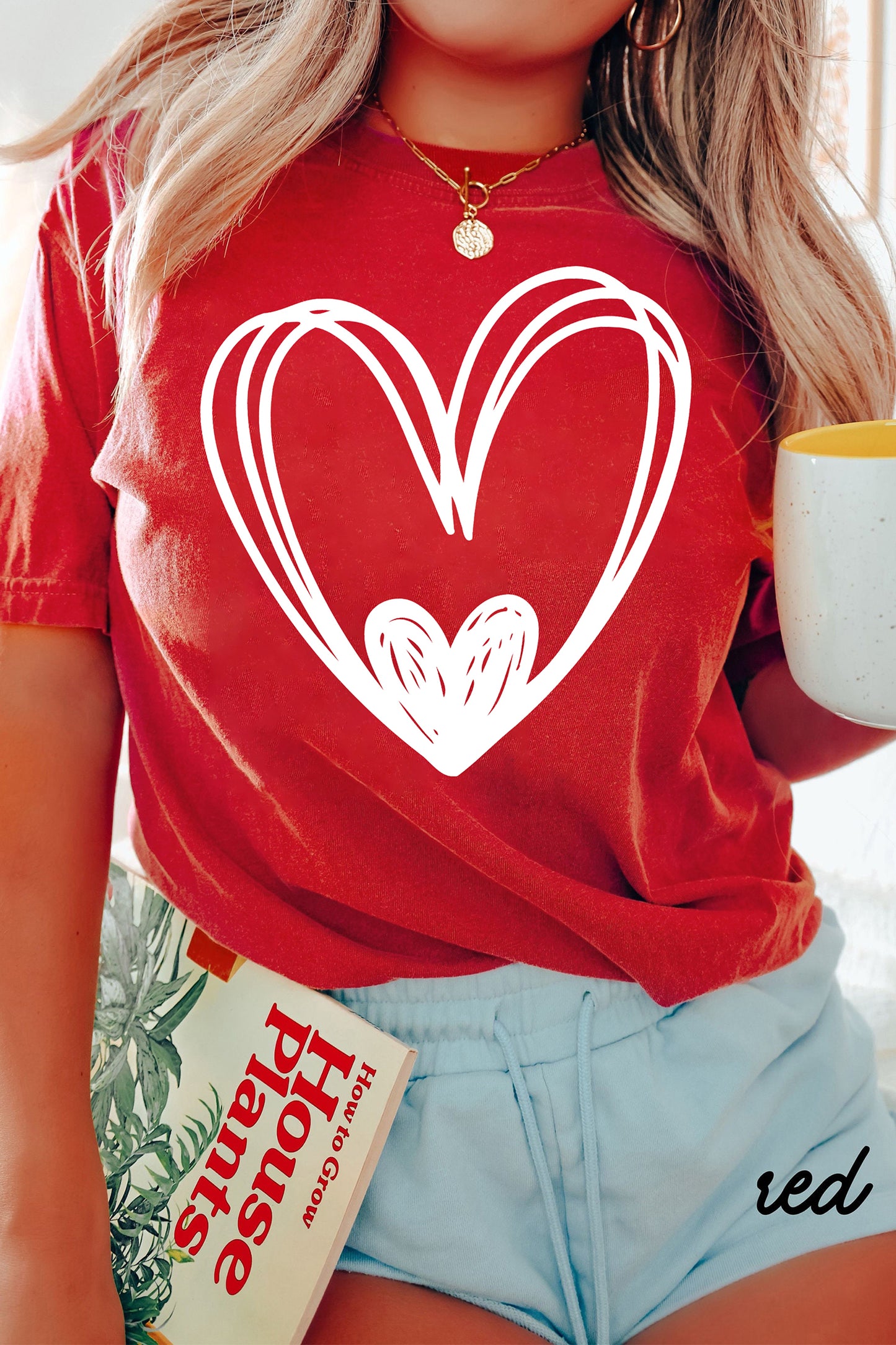 Red Hand Drawn Heart Valentines Day Fashion T Shirt-Graphic Tees-[Adult]-[Female]-2022 Online Blue Zone Planet