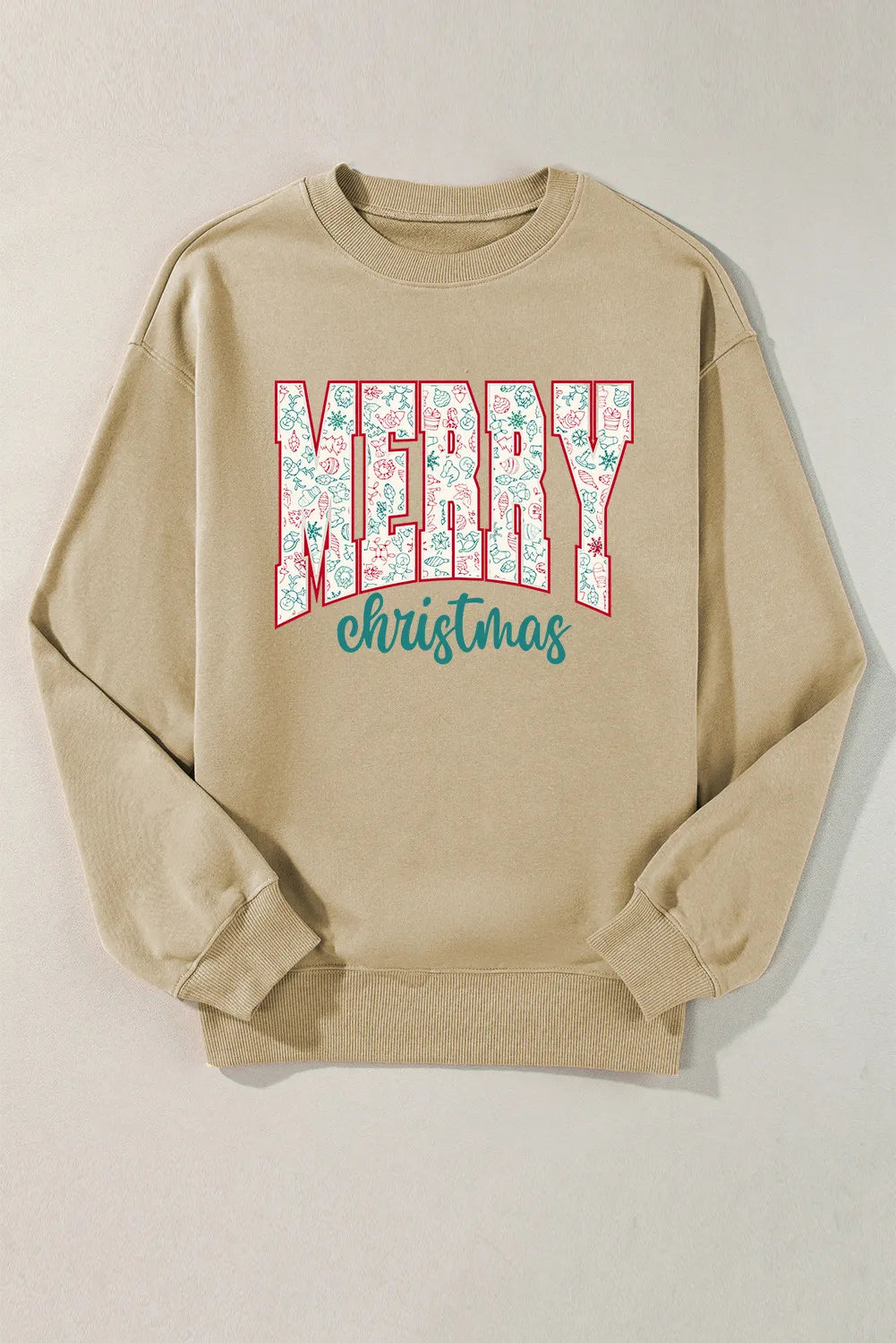 MERRY CHRISTMAS Round Neck Long Sleeve Sweatshirt-TOPS / DRESSES-[Adult]-[Female]-2022 Online Blue Zone Planet