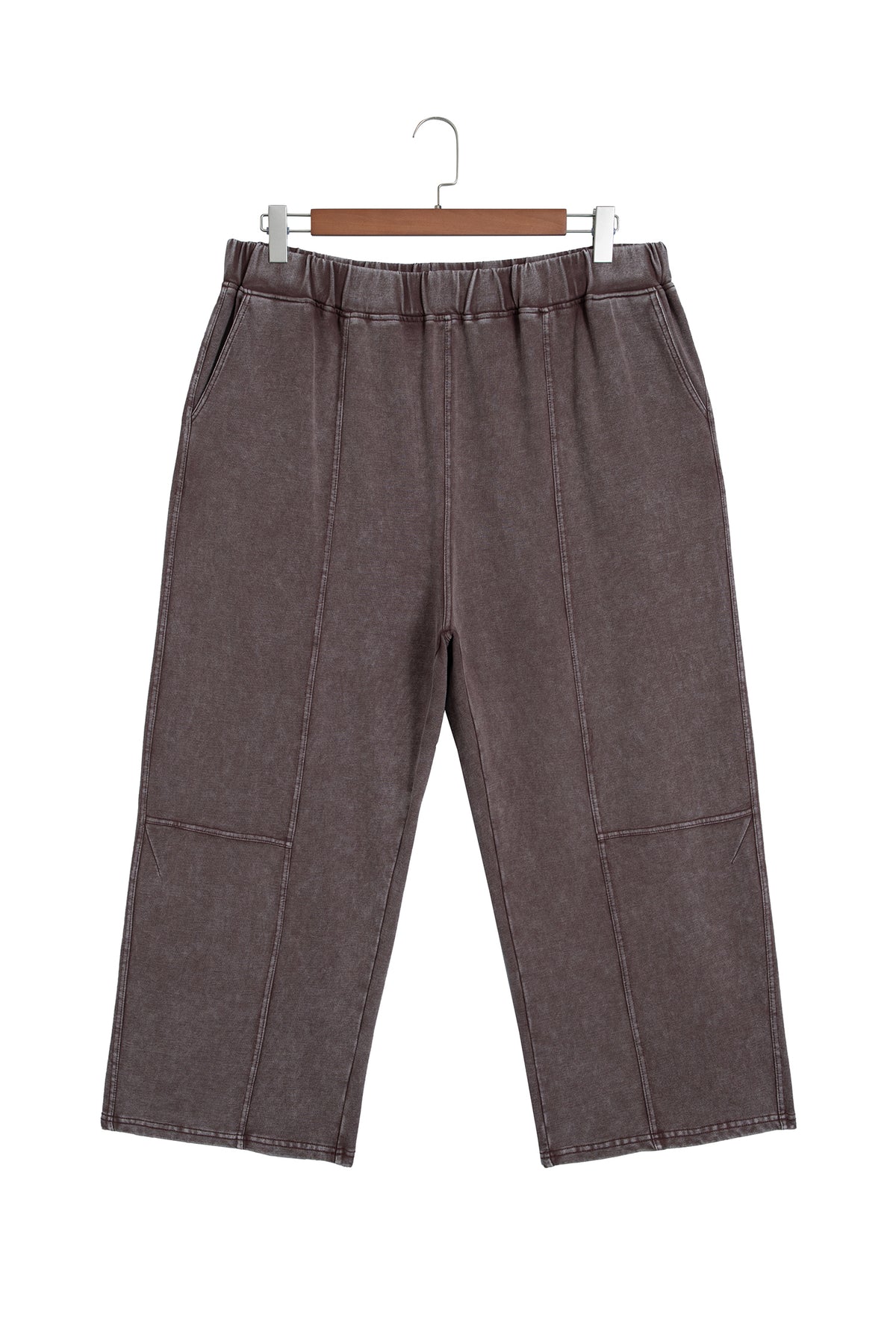 Coffee Mineral Wash Elastic Waistband Plus Size Barrel Pants-Plus Size/Plus Size Bottoms-[Adult]-[Female]-2022 Online Blue Zone Planet